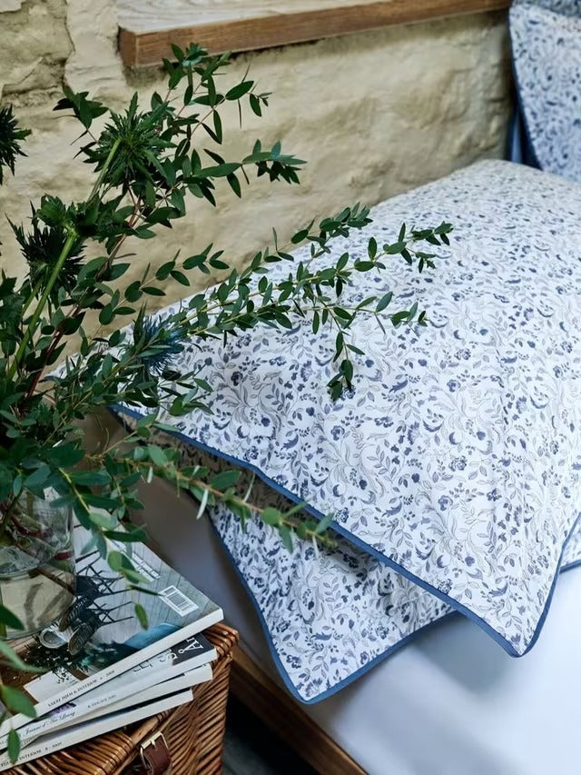 Christy Ditsy Gingham Woodland Cotton Duvet Cover Set - Blue - Super King