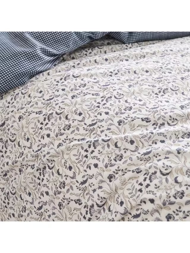 Christy Ditsy Gingham Woodland Cotton Duvet Cover Set - Blue - Super King