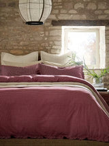 Christy Gingham Ruffle Cotton Duvet Cover Bedding Set - Red - King Size