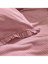Christy Gingham Ruffle Cotton Duvet Cover Bedding Set - Red - King Size