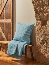 Christy Laundered Cotton Quilted Throw & Cushion Set 200 x 220cm Chalk Blue