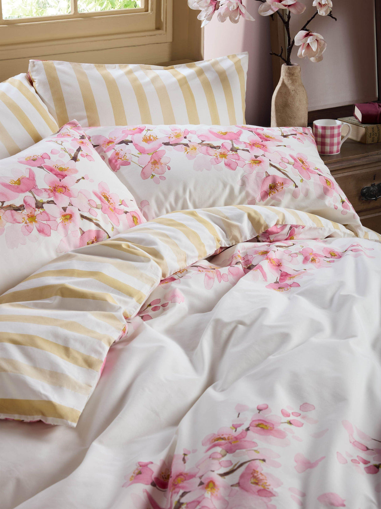 bluebellgray Cherry Blossom Cotton Duvet Cover Set - Multi/Pink - Super King