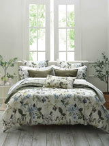 MM Linen Sanctuary Floral Cotton Duvet Cover Set - Green/Ivory - Super King