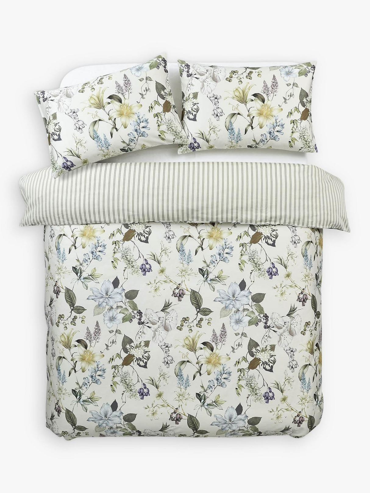 MM Linen Sanctuary Floral Cotton Duvet Cover Set - Green/Ivory - Super King