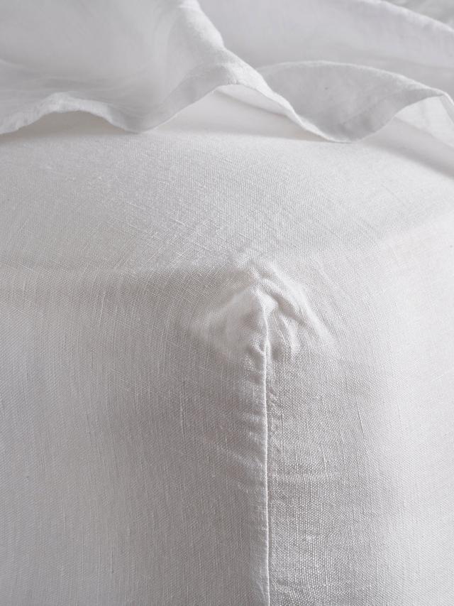 Bedfolk 100% Linen Bedroom Plain Deep Fit King Size Fitted Bed Sheet - Snow