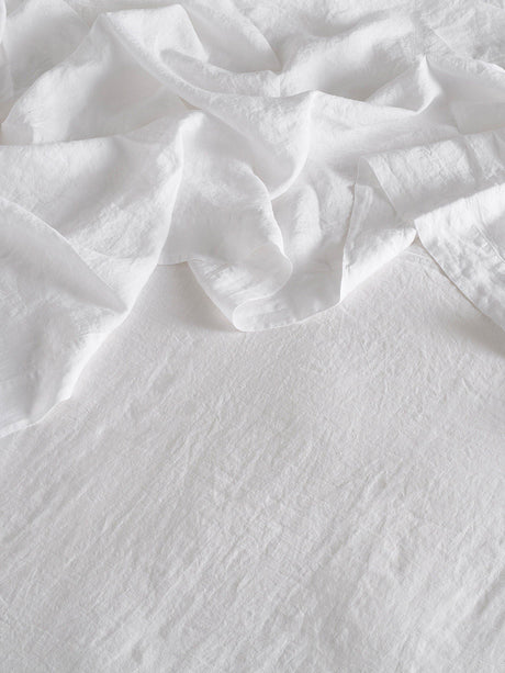 Bedfolk 100% Linen Bedroom Plain Deep Fit King Size Fitted Bed Sheet - Snow