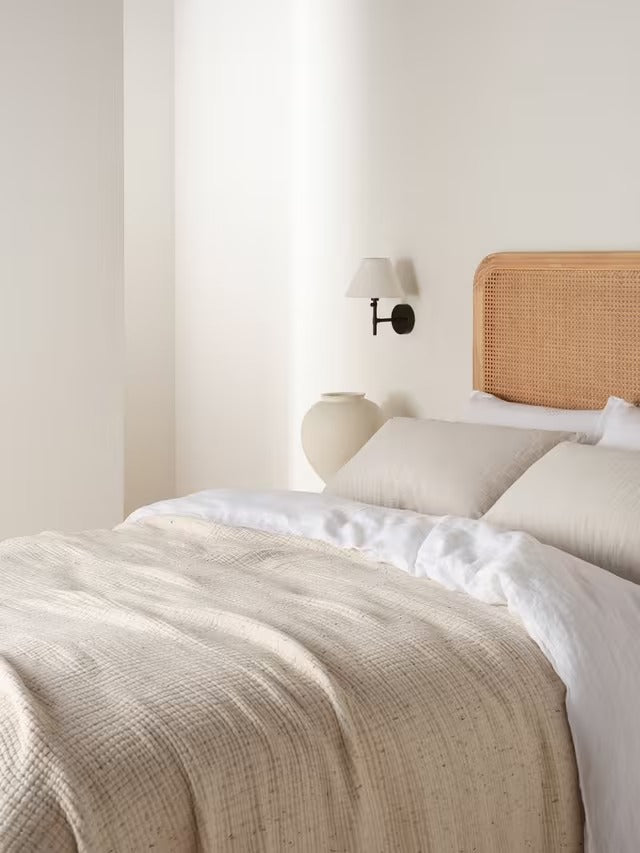 Bedfolk Dream Luxurious Soft Cotton Speckled Throw - Natural - 250 x 175 cm
