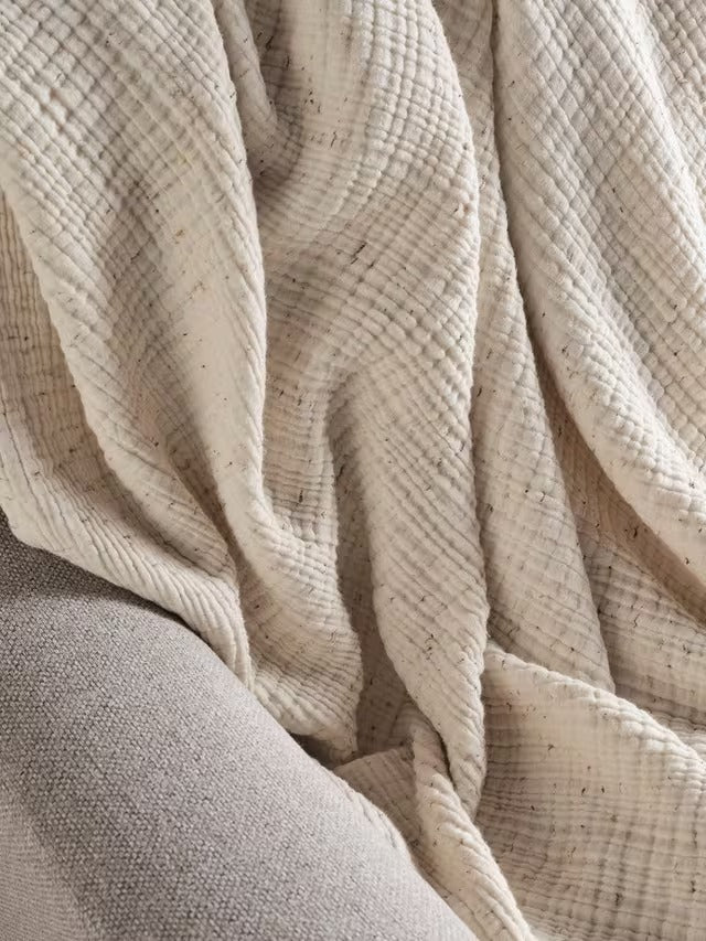 Bedfolk Dream Luxurious Soft Cotton Speckled Throw - Natural - 250 x 175 cm