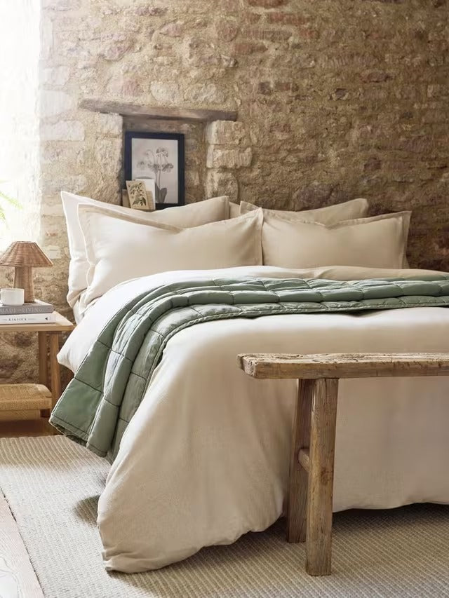 Christy Flannel Marl Brushed Cotton Super King Plain Duvet Cover Set - Oat