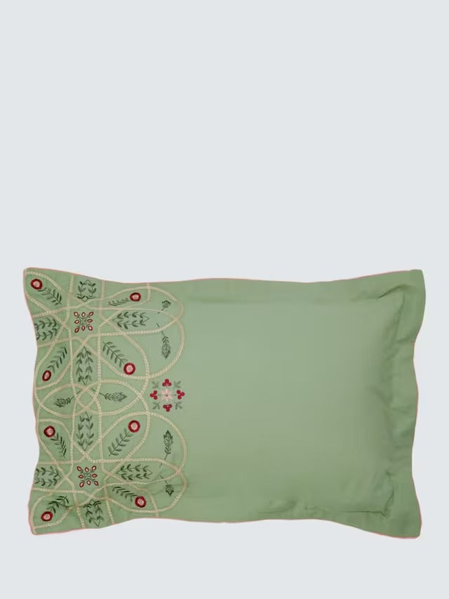 Morris & Co. Brophy Floral Embroidery Cotton Double Duvet Cover Set - Green