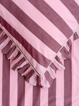 TBCo Stripe 200TC Cotton Double Duvet Cover Set Ruffle Edge Pink Burgundy