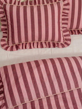 TBCo Stripe 200TC Cotton Double Duvet Cover Set Ruffle Edge Pink Burgundy