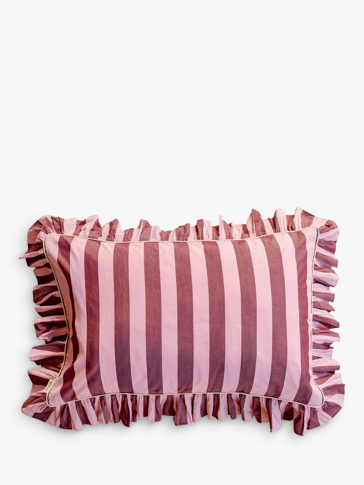 TBCo Stripe 200TC Cotton Double Duvet Cover Set Ruffle Edge Pink Burgundy