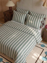 TBCo 200 Thread Count Cotton Double Duvet Cover Bedding Set - Blue Stripe