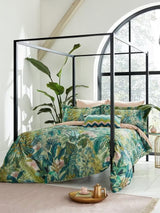 Harlequin Floreana Cotton Sateen Duvet Cover Set - Fig Leaf Coral - Double