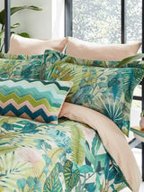 Harlequin Floreana Cotton Sateen Duvet Cover Set - Fig Leaf Coral - Double