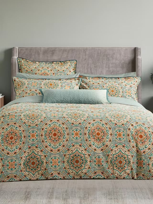 Bedeck of Belfast Addison Cotton Duvet Cover Set - Gold Teal - Super King