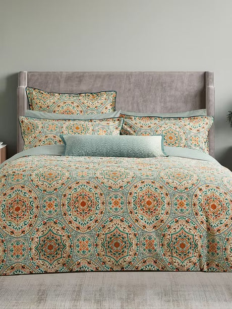 Bedeck of Belfast Addison Cotton Duvet Cover Set - Gold Teal - Super King