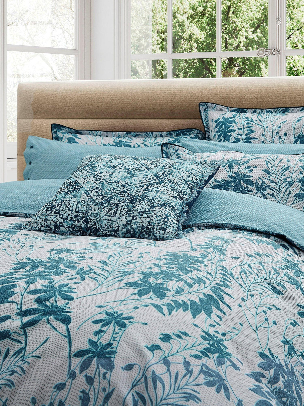 Bedeck of Belfast Meiko King Duvet & Pillow Case Cover Set - Teal Silver