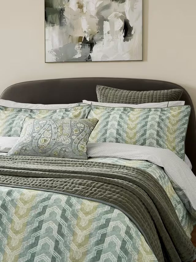 Bedeck of Belfast Reya 200TC Cotton Duvet Cover Set - Green - King Size