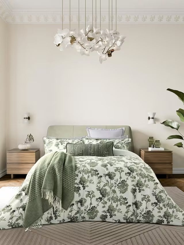 Bedeck of Belfast Yoko Floral Cotton Sateen Duvet Cover Set - Green - King