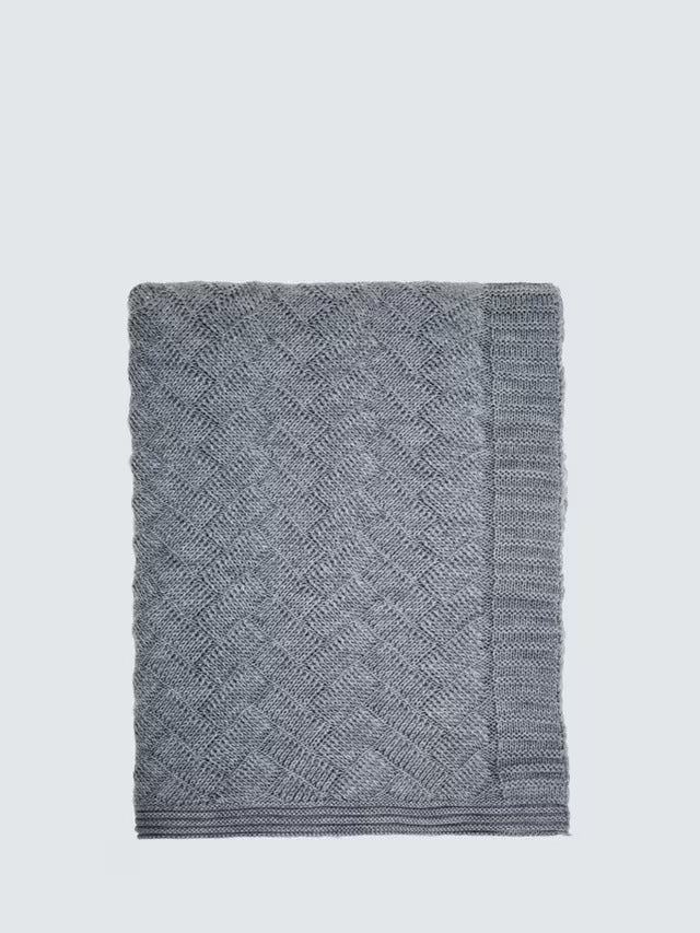 Bedeck of Belfast Estelle Chevron Pattern Acrylic Knitted Throw - Grey Blue