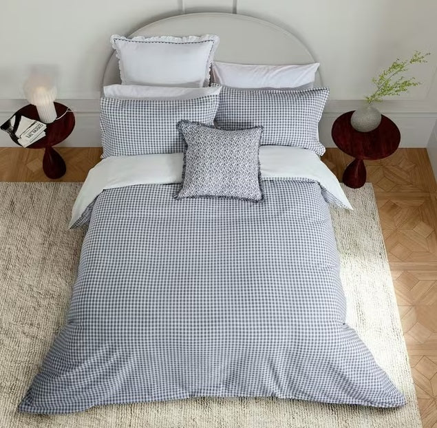 Bedeck of Belfast Mallory Navy Check Cotton Duvet Cover Set - King Size