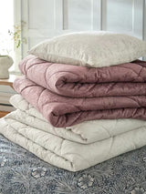William Morris Strawberry Thief Quilted Bedspread 235 x 235cm - Tea Rose