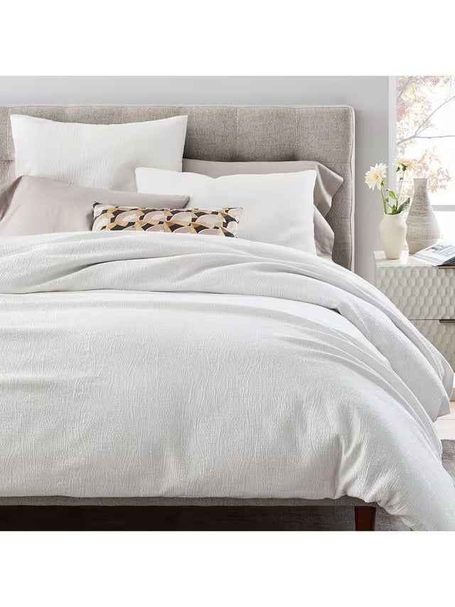 West Elm Cotton Blend Matelasse Lyocell Duvet Cover - White - Super King