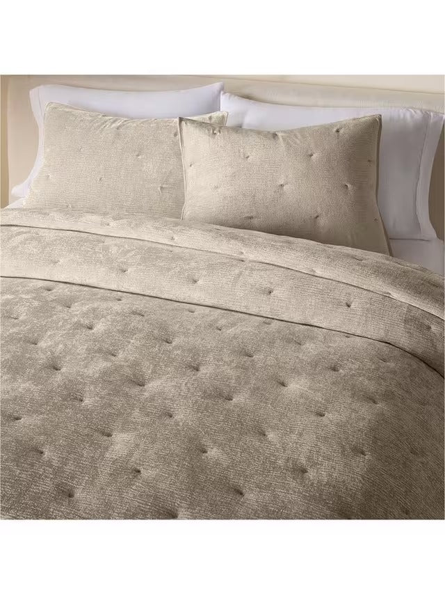 West Elm Striated Chenille Bedspread  - Taupe - Super King 274 x 234cm