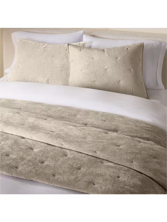 West Elm Striated Chenille Bedspread  - Taupe - Super King 274 x 234cm