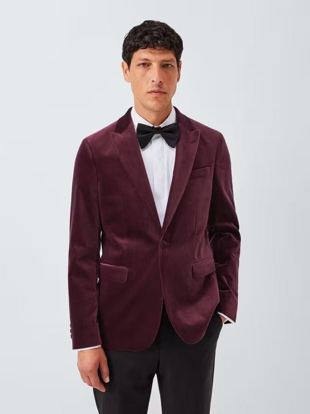 John Lewis Men's Slim Fit Single Breasted Velvet Blazer Jacket - Grape - 46R