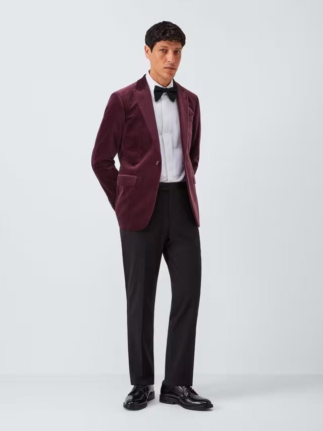 John Lewis Men's Slim Fit Single Breasted Velvet Blazer Jacket - Grape - 46R