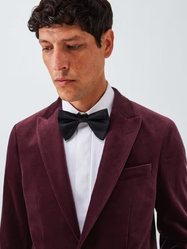 John Lewis Men's Slim Fit Single Breasted Velvet Blazer Jacket - Grape - 46R