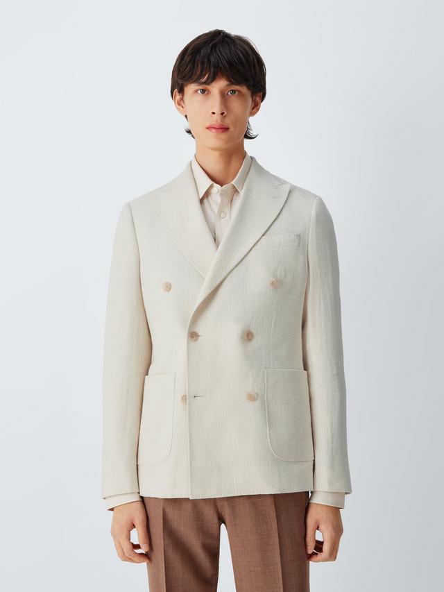John Lewis Tweed Cotton Linen Blend Double Breasted Blazer - Ecru - Size 42R