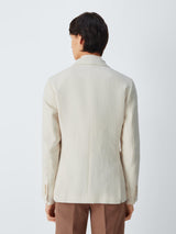 John Lewis Tweed Cotton Linen Blend Double Breasted Blazer - Ecru - Size 42R