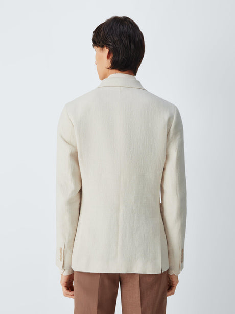 John Lewis Tweed Cotton Linen Blend Double Breasted Blazer - Ecru - Size 42R