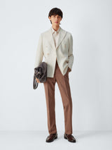 John Lewis Tweed Cotton Linen Blend Double Breasted Blazer - Ecru - Size 42R