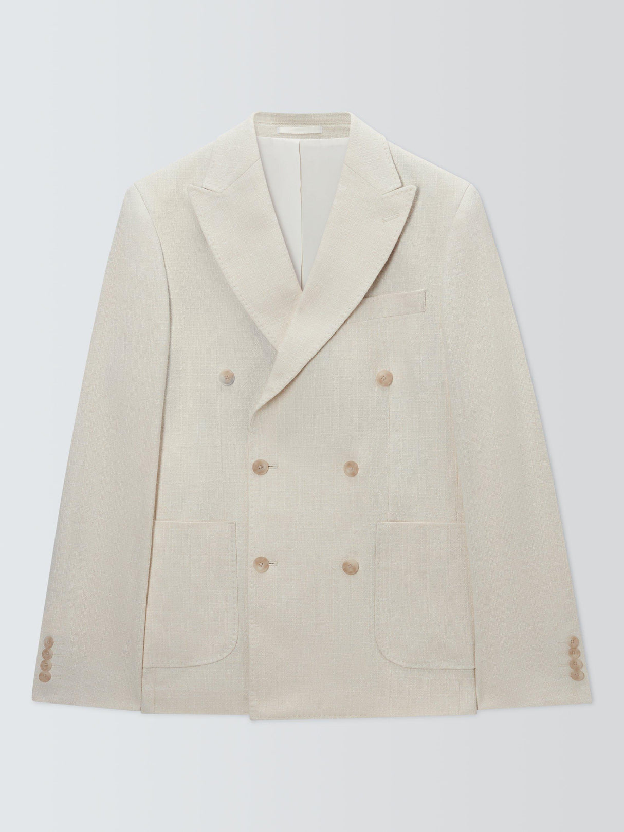 John Lewis Tweed Cotton Linen Blend Double Breasted Blazer - Ecru - Size 42R