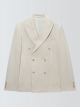 John Lewis Tweed Cotton Linen Blend Double Breasted Blazer - Ecru - Size 42R