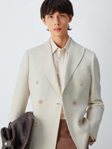 John Lewis Tweed Cotton Linen Blend Double Breasted Blazer - Ecru - Size 42R