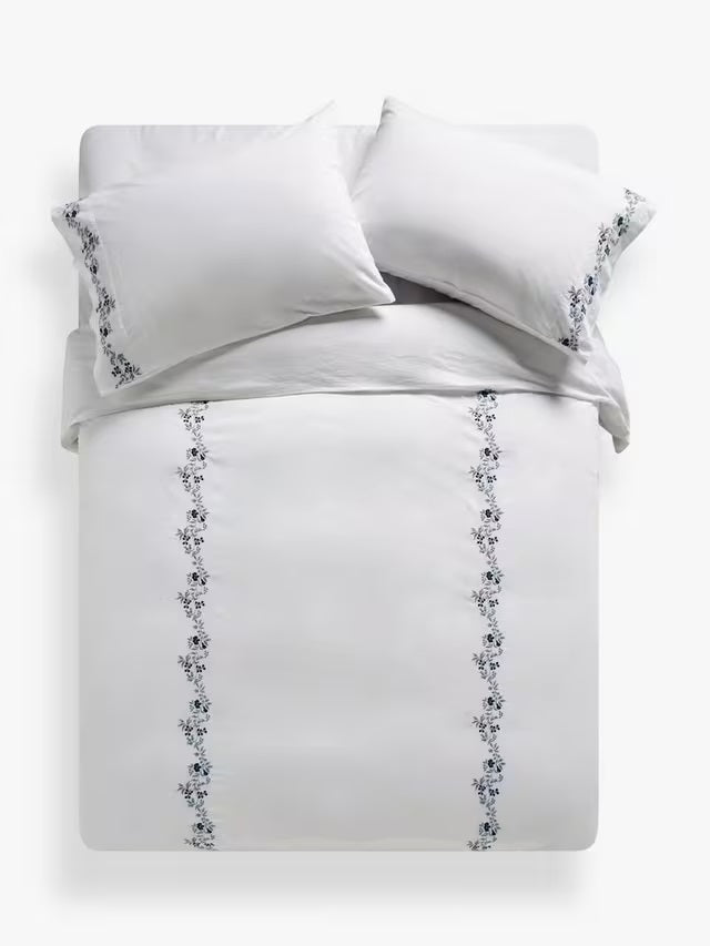 John Lewis Highbury Washed Cotton Floral White Duvet Cover - King Size - Kazoop 