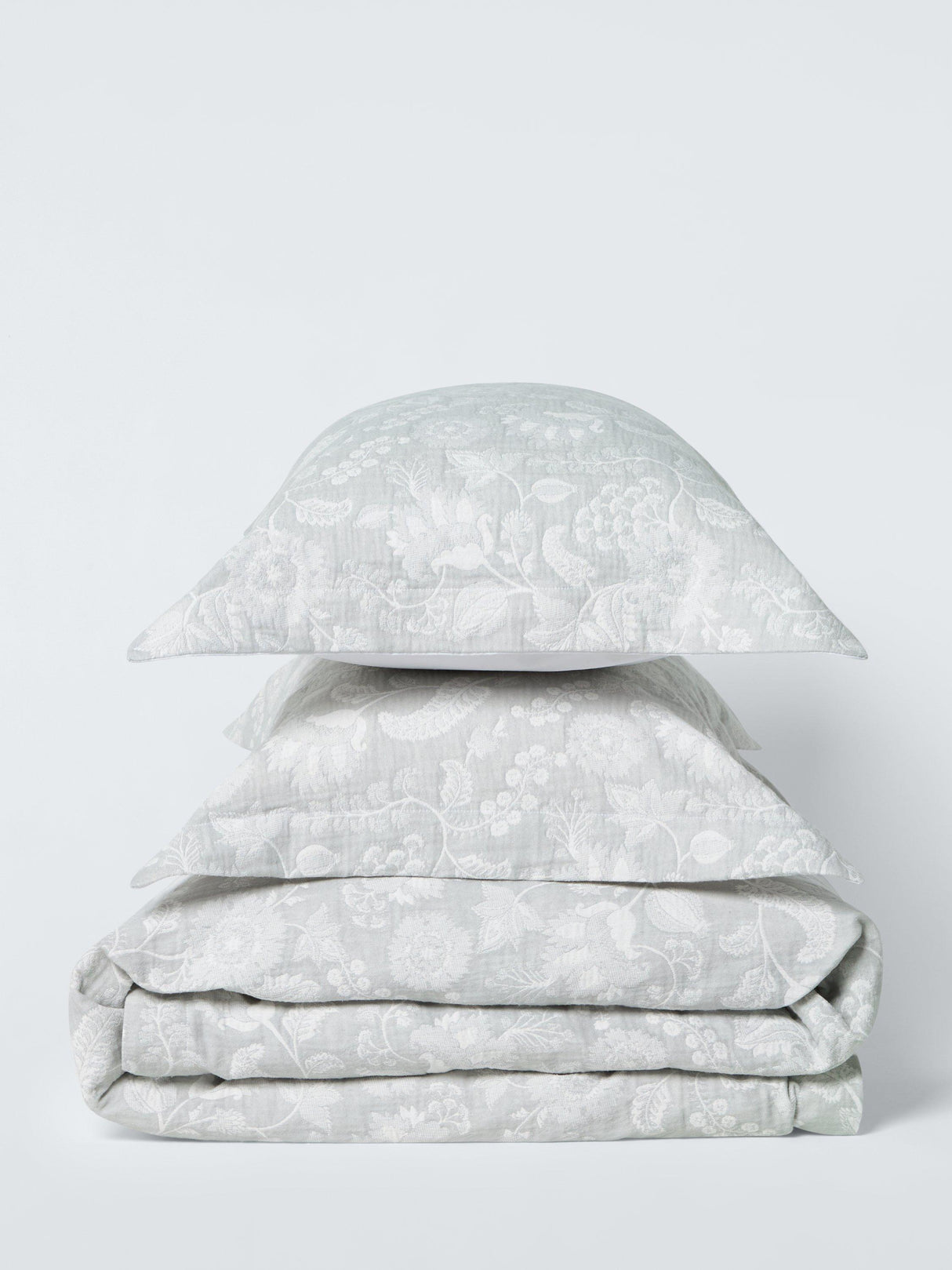 John Lewis Woodblock Floral 180TC Cotton Duvet Cover Set - Grey - King Size