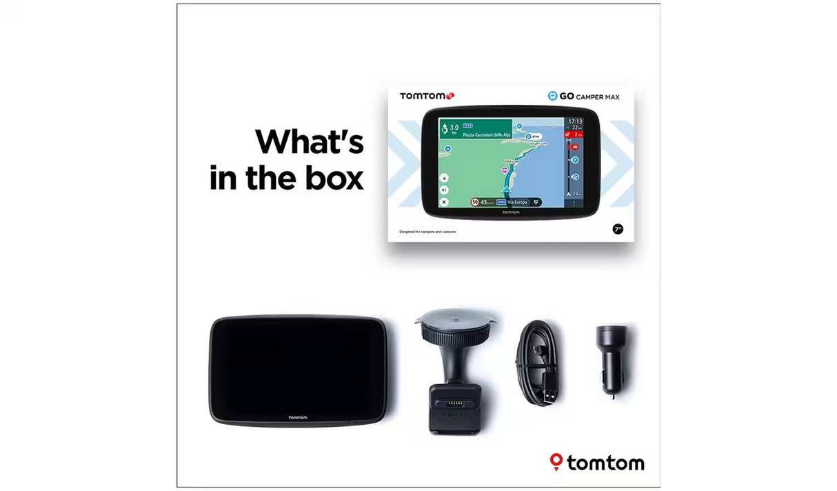 TomTom GO Camper Max 7 Inch Campervan and Caravan Sat Nav World Maps - Black - Kazoop 