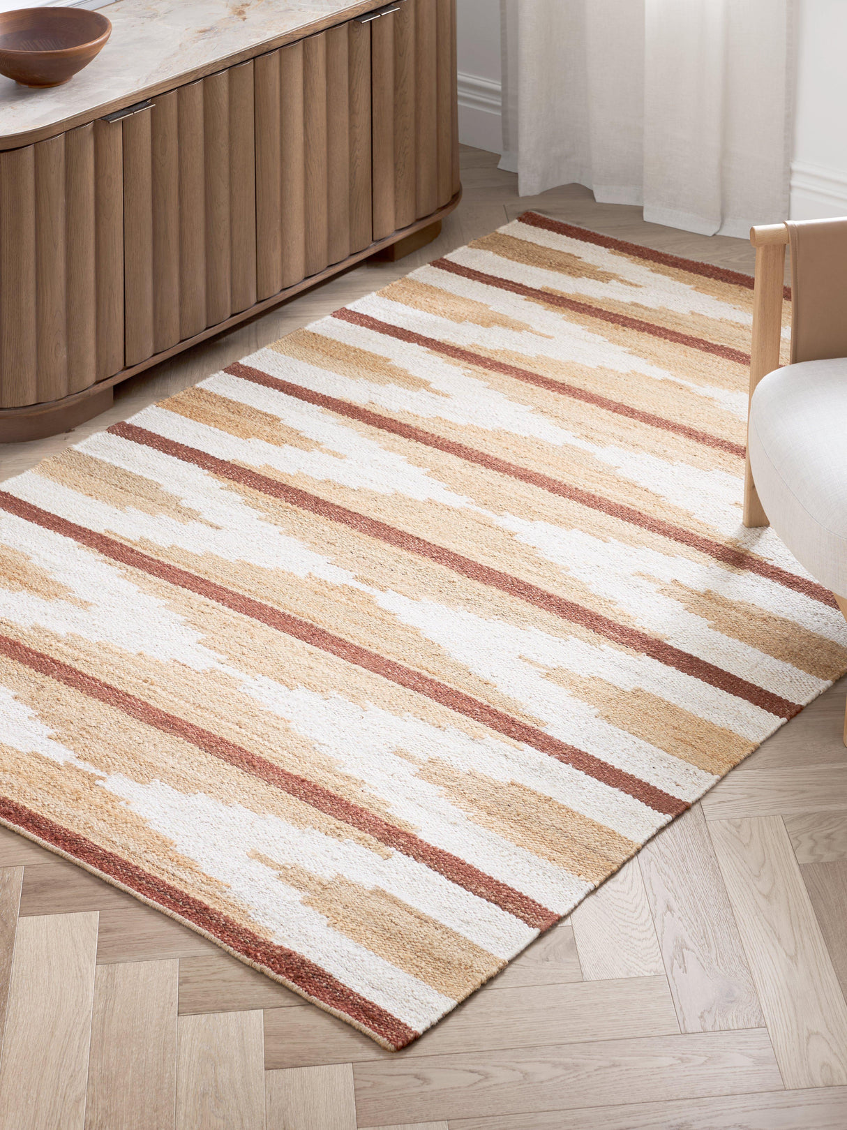 John Lewis Paz Hand Woven Pure Jute Geometric Rug L180 x W120cm - White