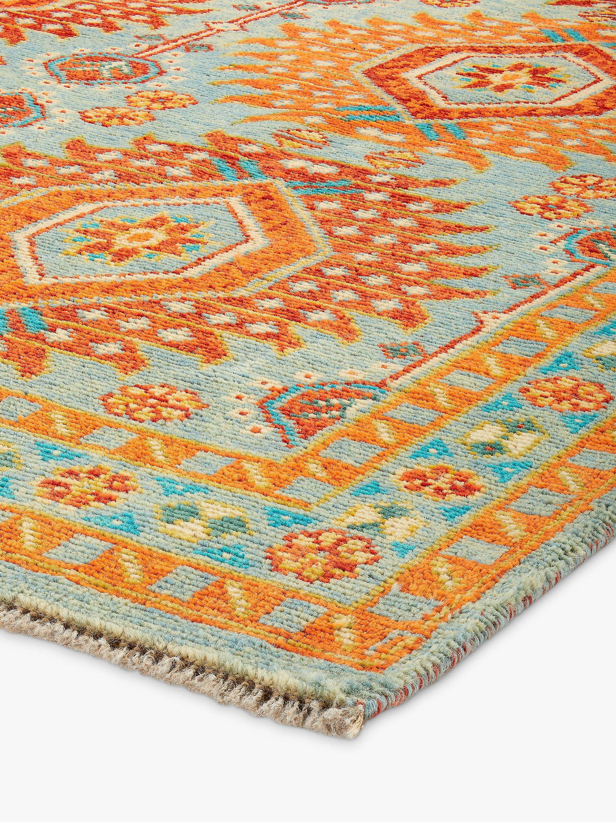 Gooch Luxury Khal Mohammadi Hand Knotted Wool Runner Rug L240 x W70cm Orange