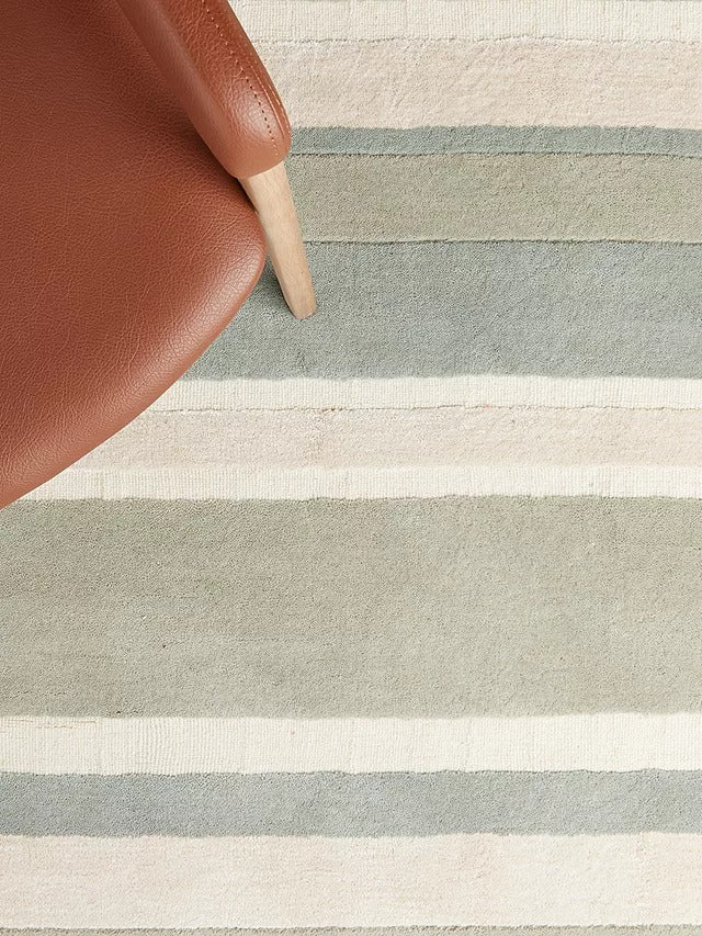 John Lewis Amelia Stripe Wool Rug L240 x W170 cm - Duck Egg/Green - Kazoop 