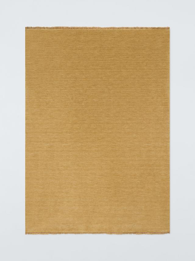 John Lewis Plain New Zealand Hand Woven Wool Rich Rug 240 x 170cm - Mustard
