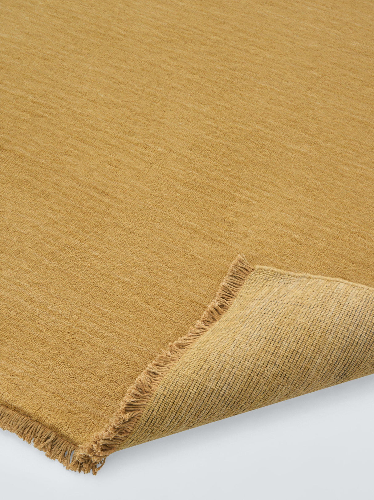 John Lewis Plain New Zealand Hand Woven Wool Rich Rug 240 x 170cm - Mustard