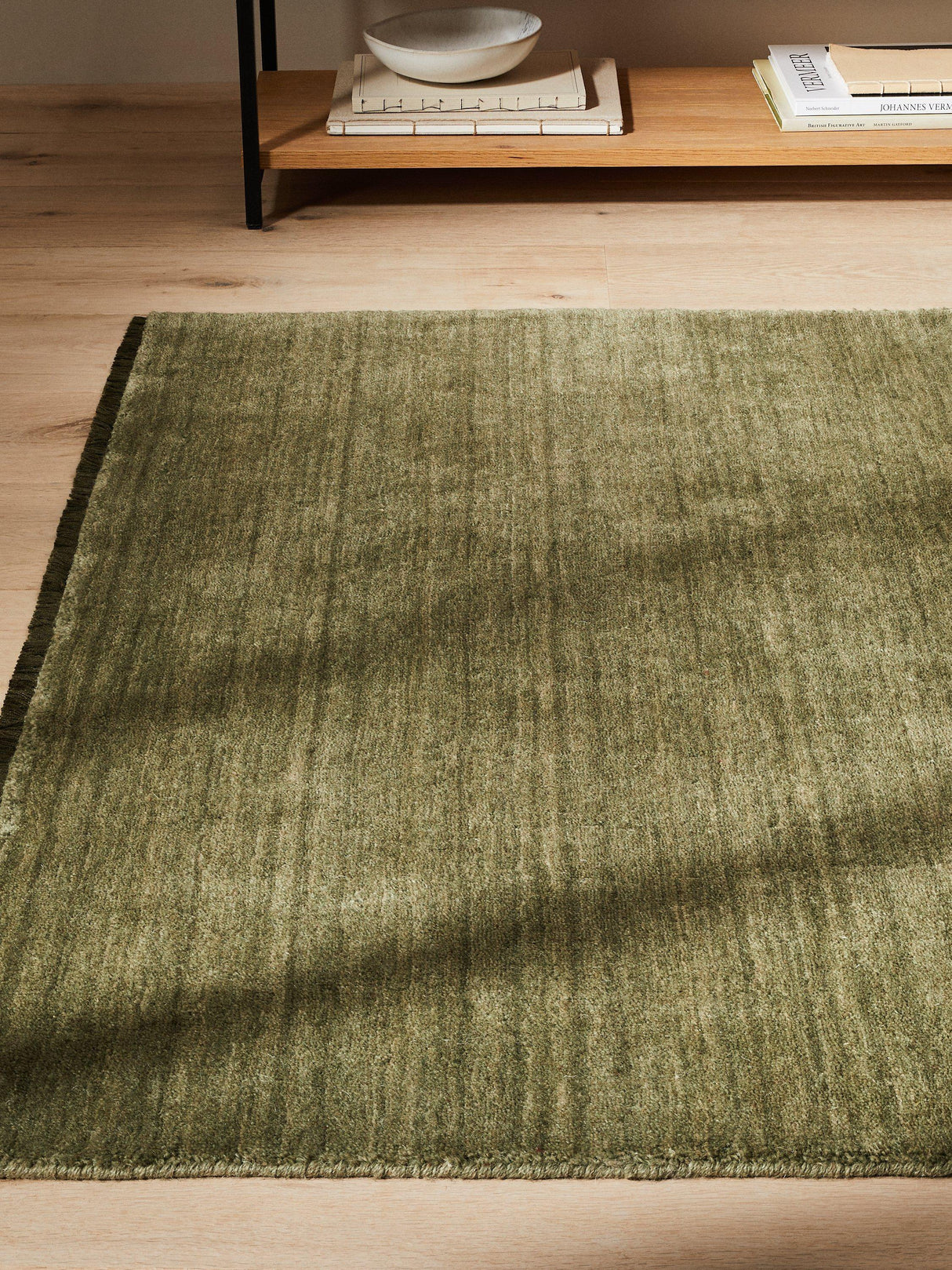 John Lewis Plain Hand Woven New Zealand Pure Wool Rug - Green L140 x W80 cm